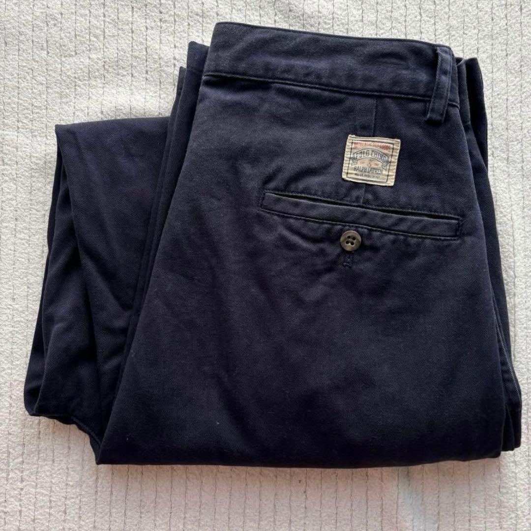 90s ラルフローレン ポロチノ 初期 四角タグ 2タック ネイビー W29