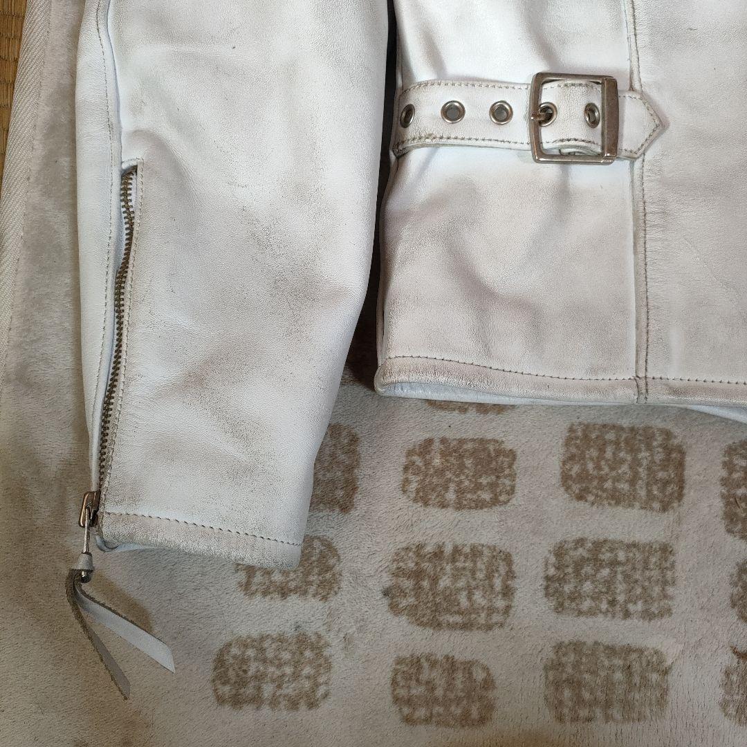 ホワイト シングルライダースジャケット　フリーダム　ヴィンテージ　３８