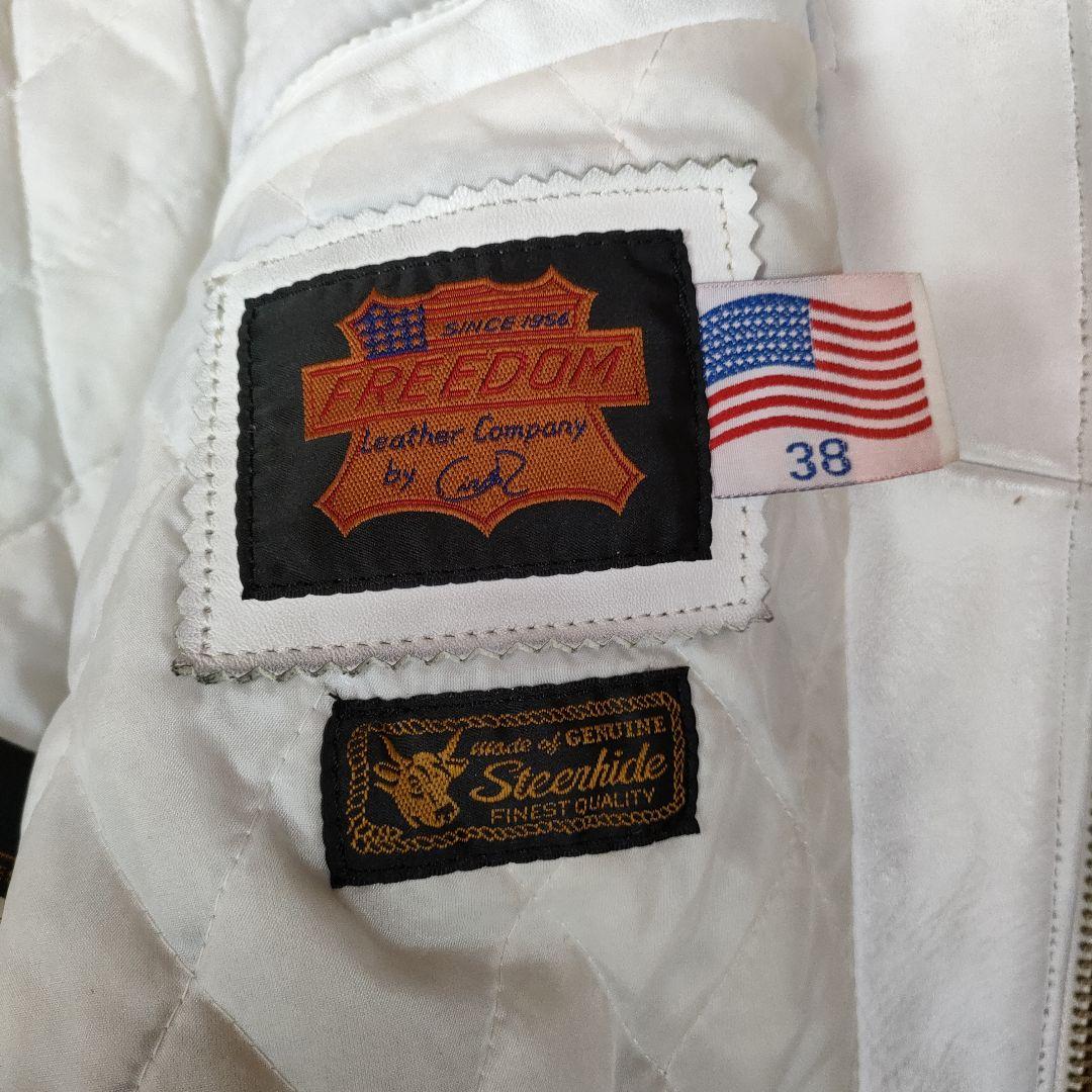 ホワイト シングルライダースジャケット　フリーダム　ヴィンテージ　３８