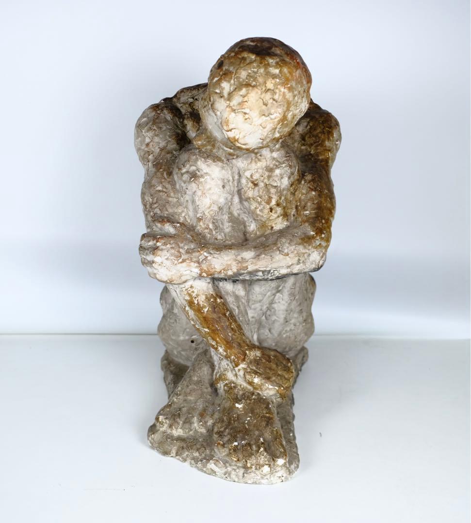 アンティーク　うずくまる男の像　彫刻作品　古道具　オブジェ　人物　ビンテージ