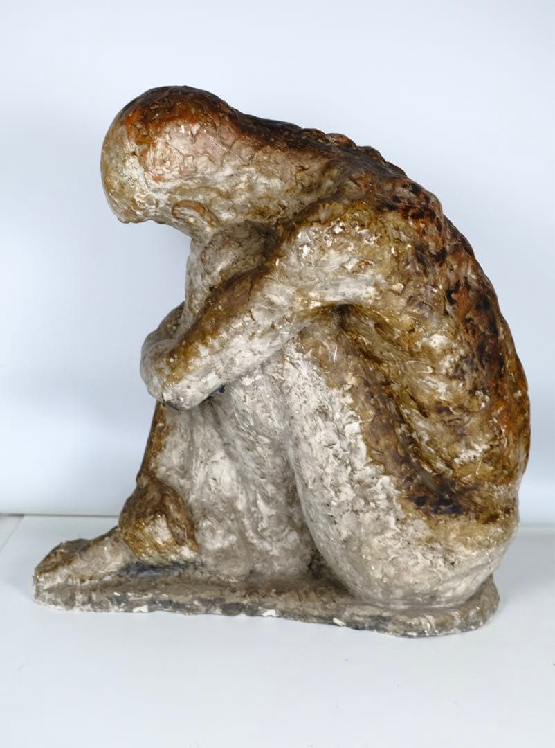 アンティーク　うずくまる男の像　彫刻作品　古道具　オブジェ　人物　ビンテージ