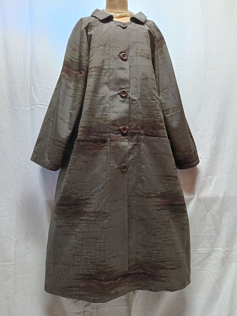 着物リメイク　ワンピース　ロング　コート　紬
