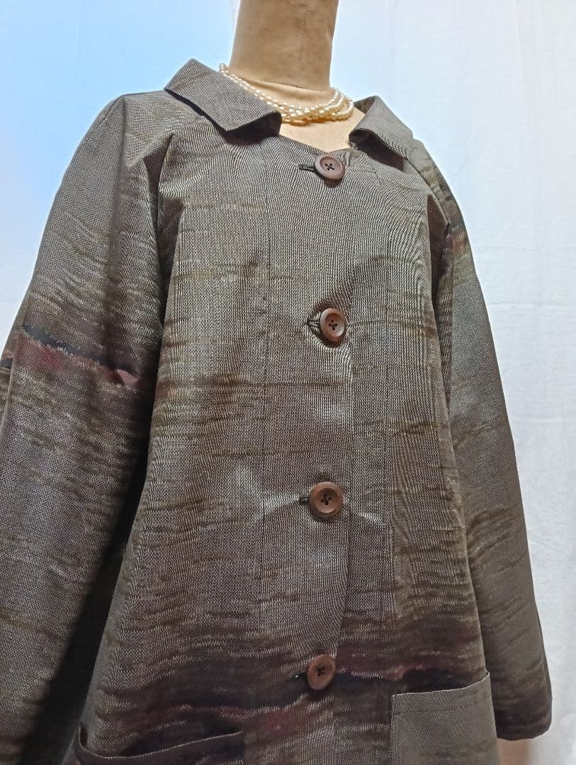 着物リメイク　ワンピース　ロング　コート　紬