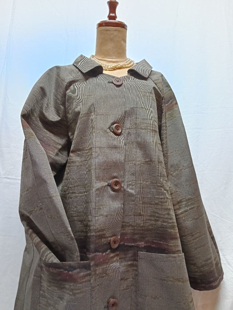 着物リメイク　ワンピース　ロング　コート　紬