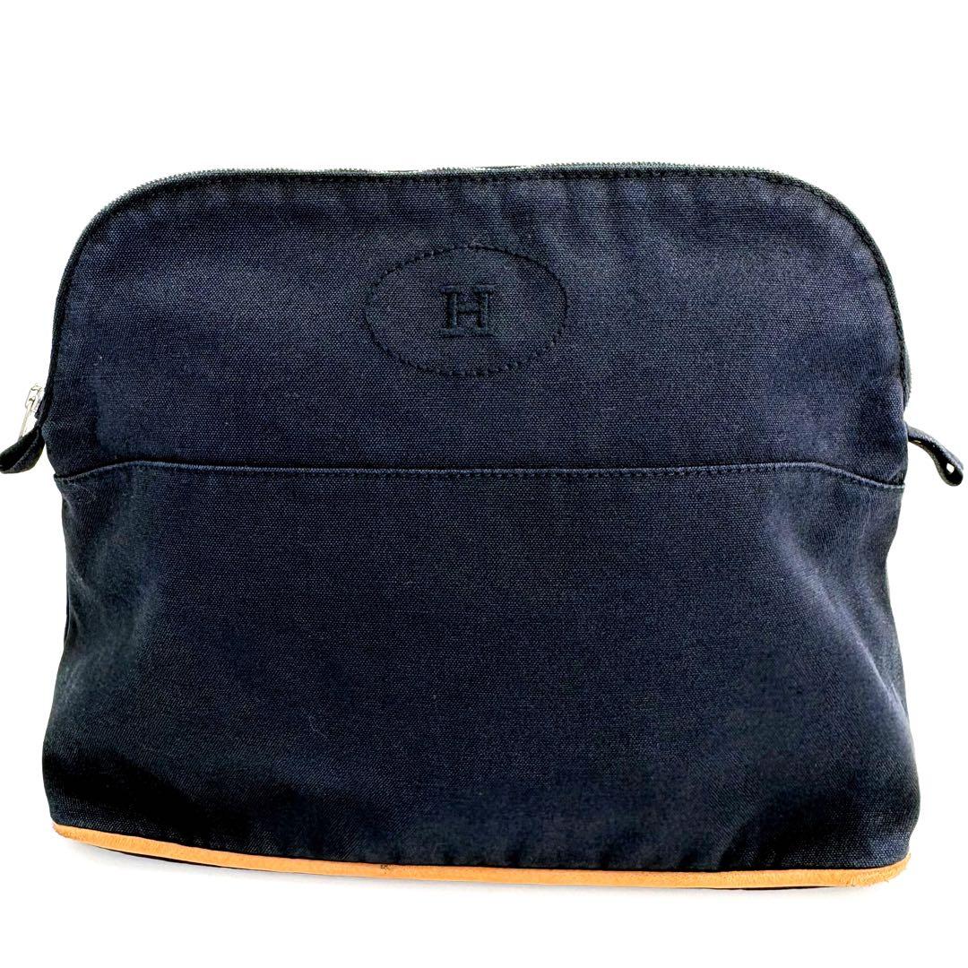 ✨希少✨HERMES エルメス 　ボリードポーチGM　ネイビーコットンキャンバス