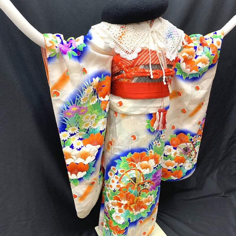 506ag3着物&長襦袢□七五三 七歳 女児 金彩 花 鼓 孔雀羽□良好 - メルカリ