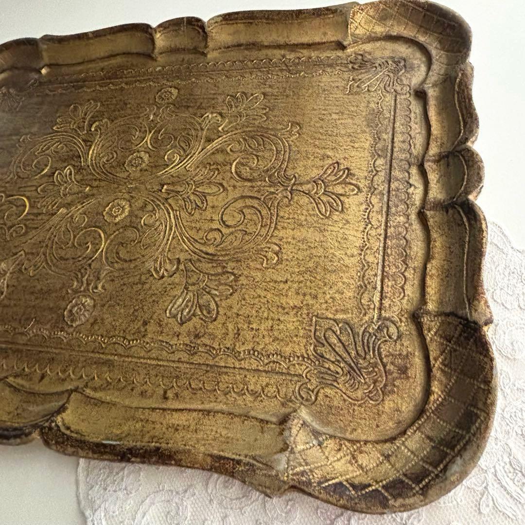 【花リム】木製 インテリア トレー 金彩 フィレンツェ 工芸品 アンセミオン