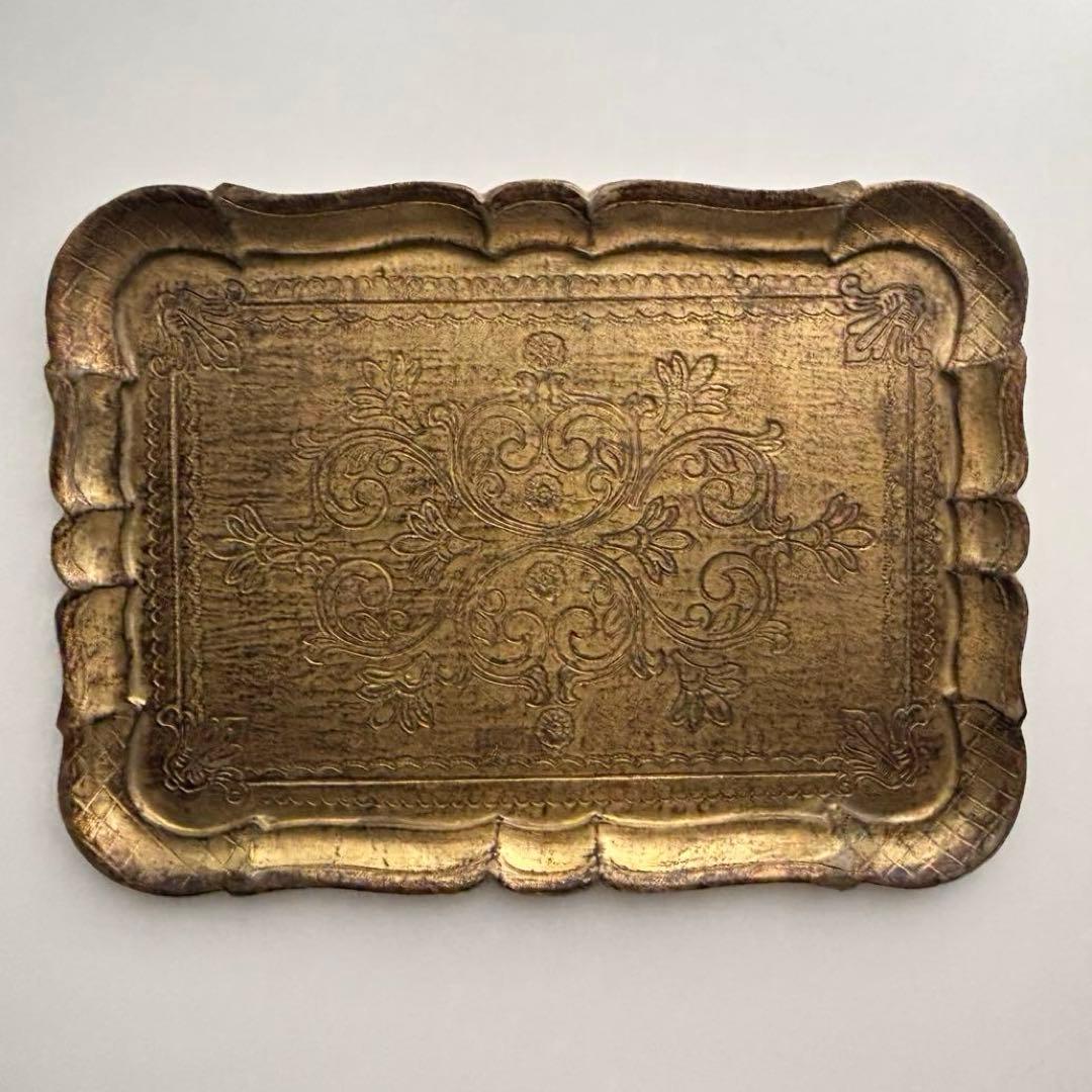 【花リム】木製 インテリア トレー 金彩 フィレンツェ 工芸品 アンセミオン