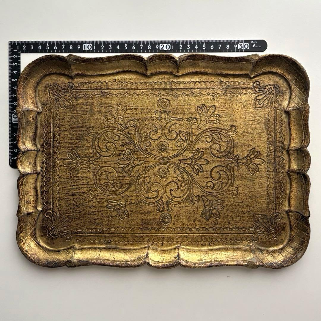 【花リム】木製 インテリア トレー 金彩 フィレンツェ 工芸品 アンセミオン