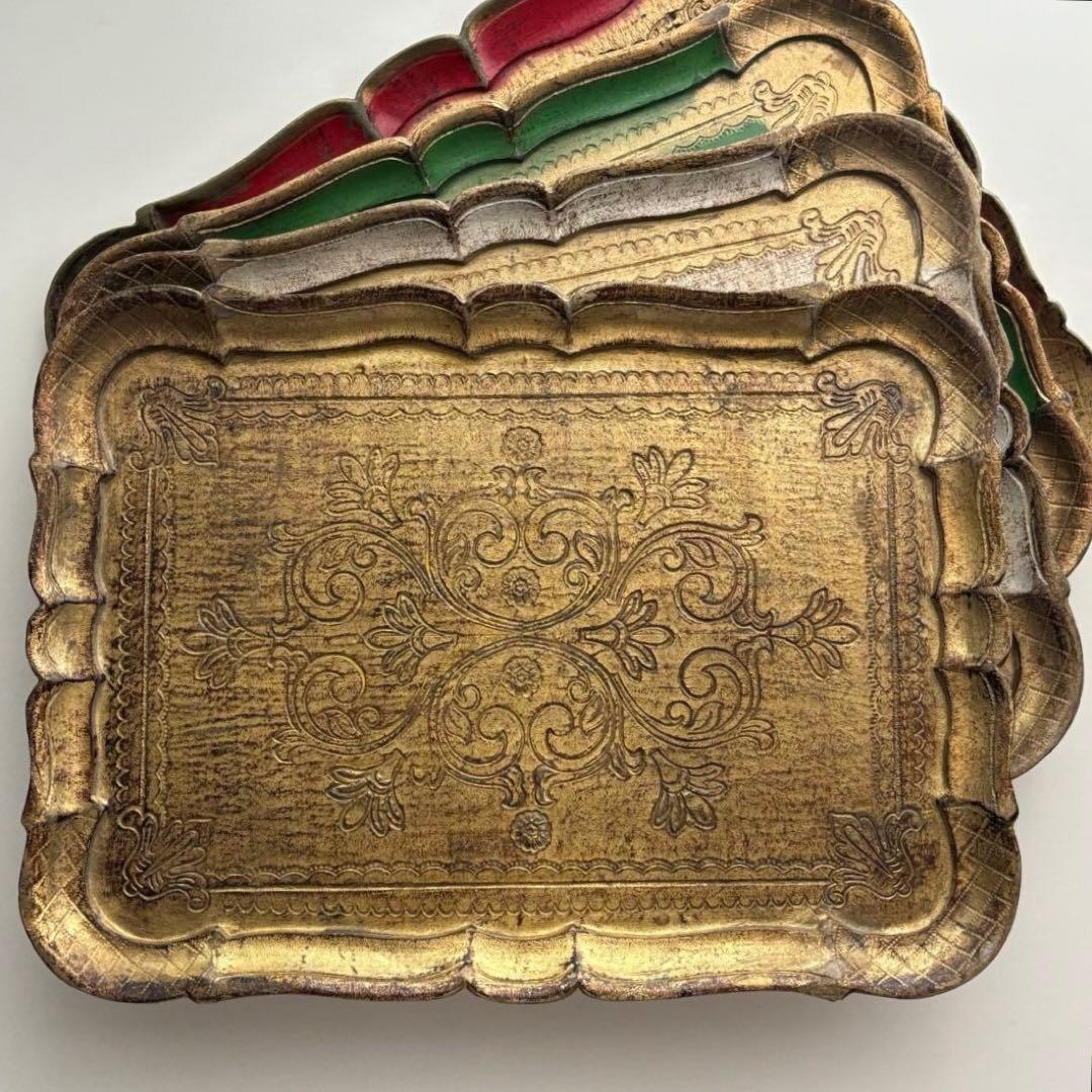 【花リム】木製 インテリア トレー 金彩 フィレンツェ 工芸品 アンセミオン