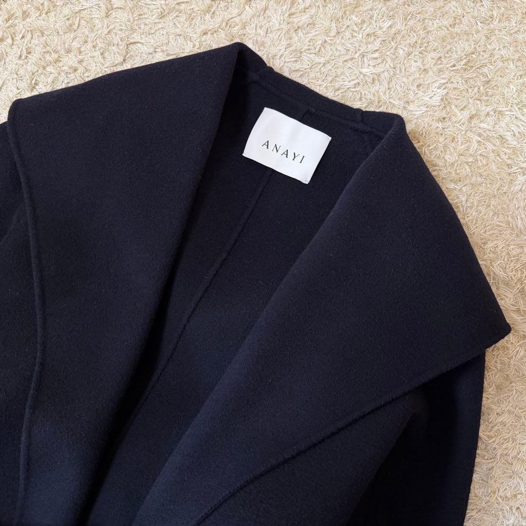 ☆極美品☆ANAYI アナイ　シャルムリバーフーデットコート　ネイビー　38M