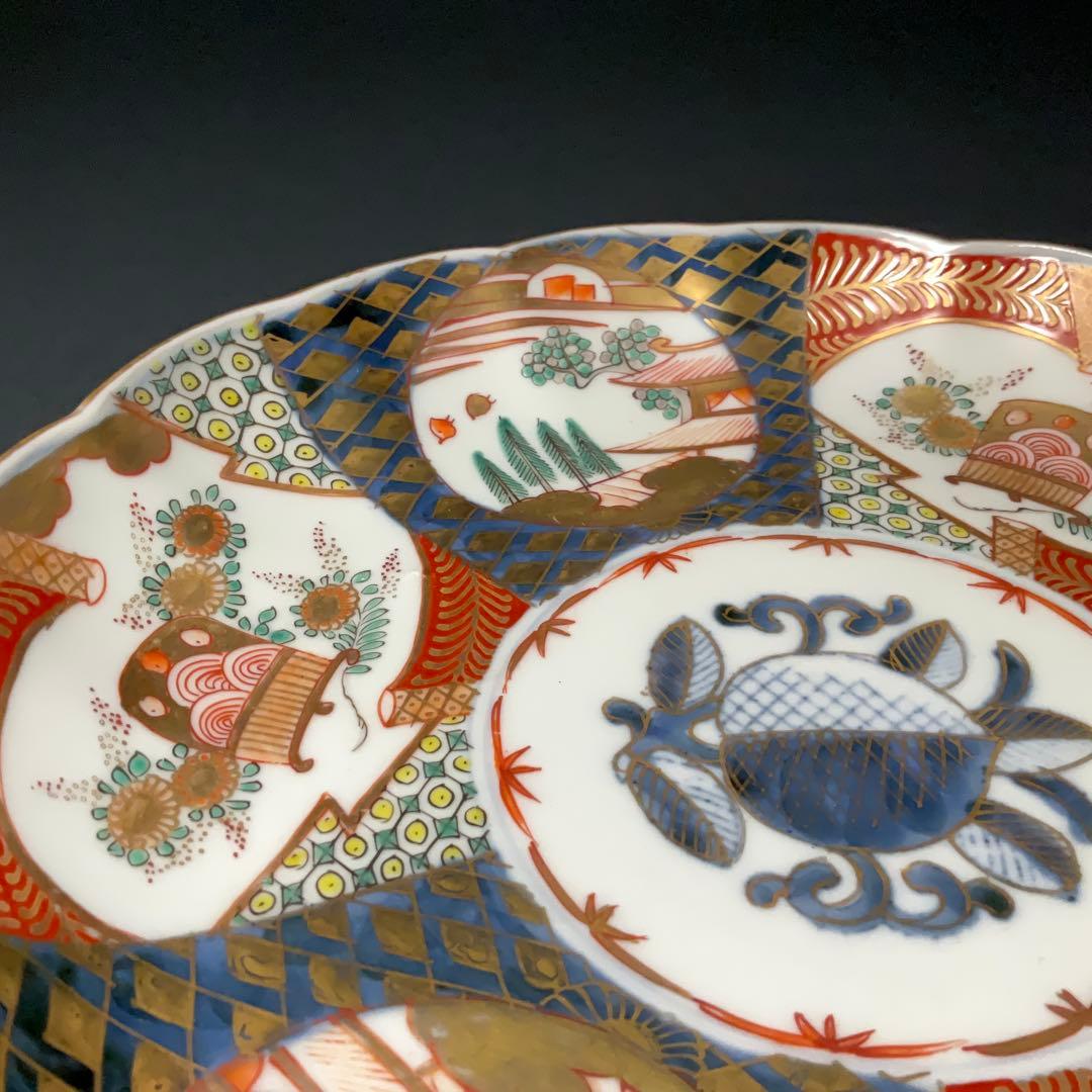 伊万里金襴手花に鳥籠図七寸皿∅21㎝ 骨董 古伊万里 通り文 R1355w2B2