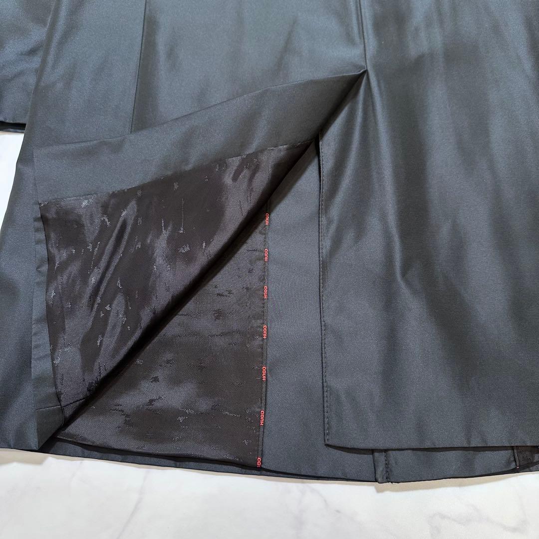 ヒューゴボス チェスターコート 赤タグ シルク 裏地ロゴ ビジネス 現行 黒46