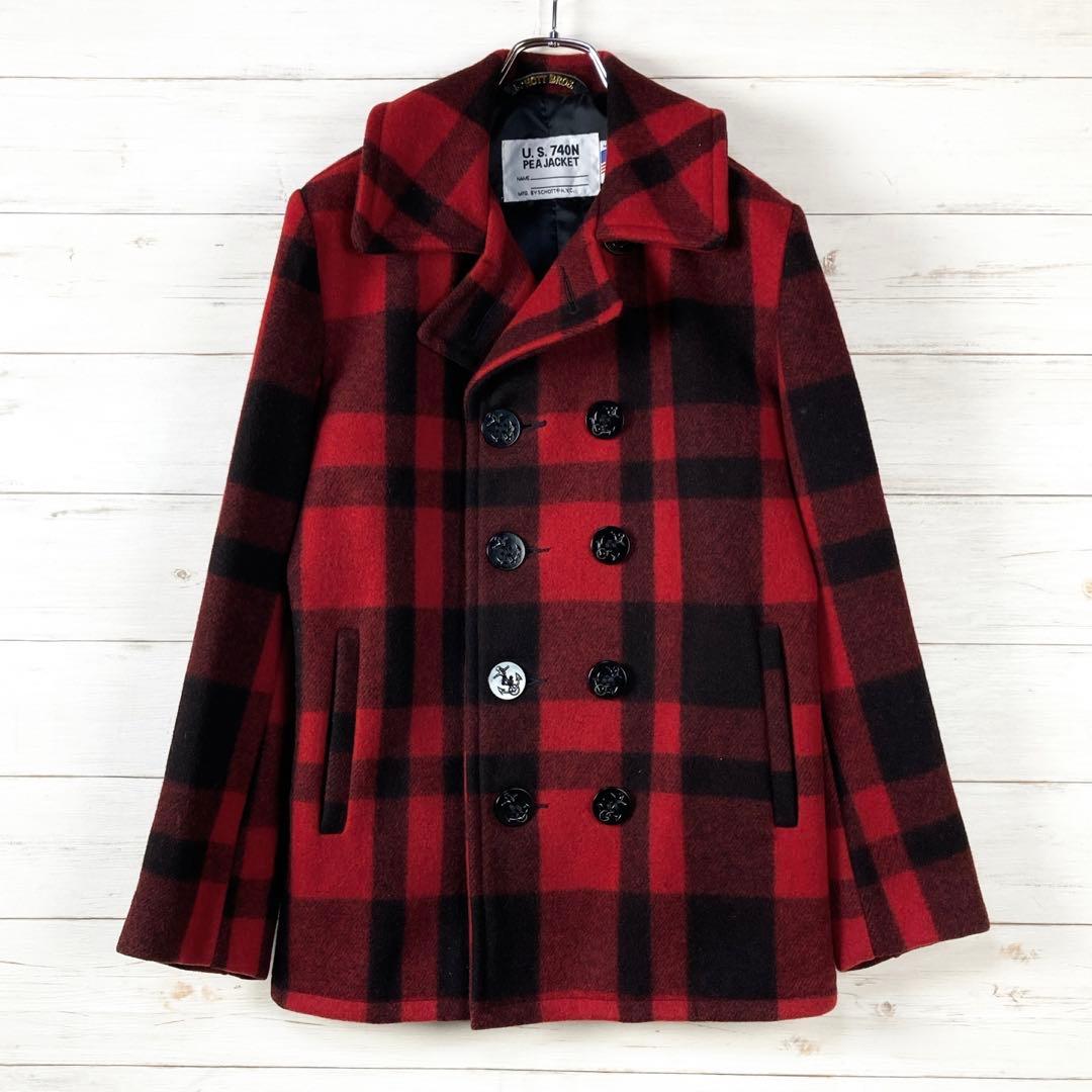 Schott 740N バッファローチェック 肉厚メルトン ピーコート 36 - メルカリ