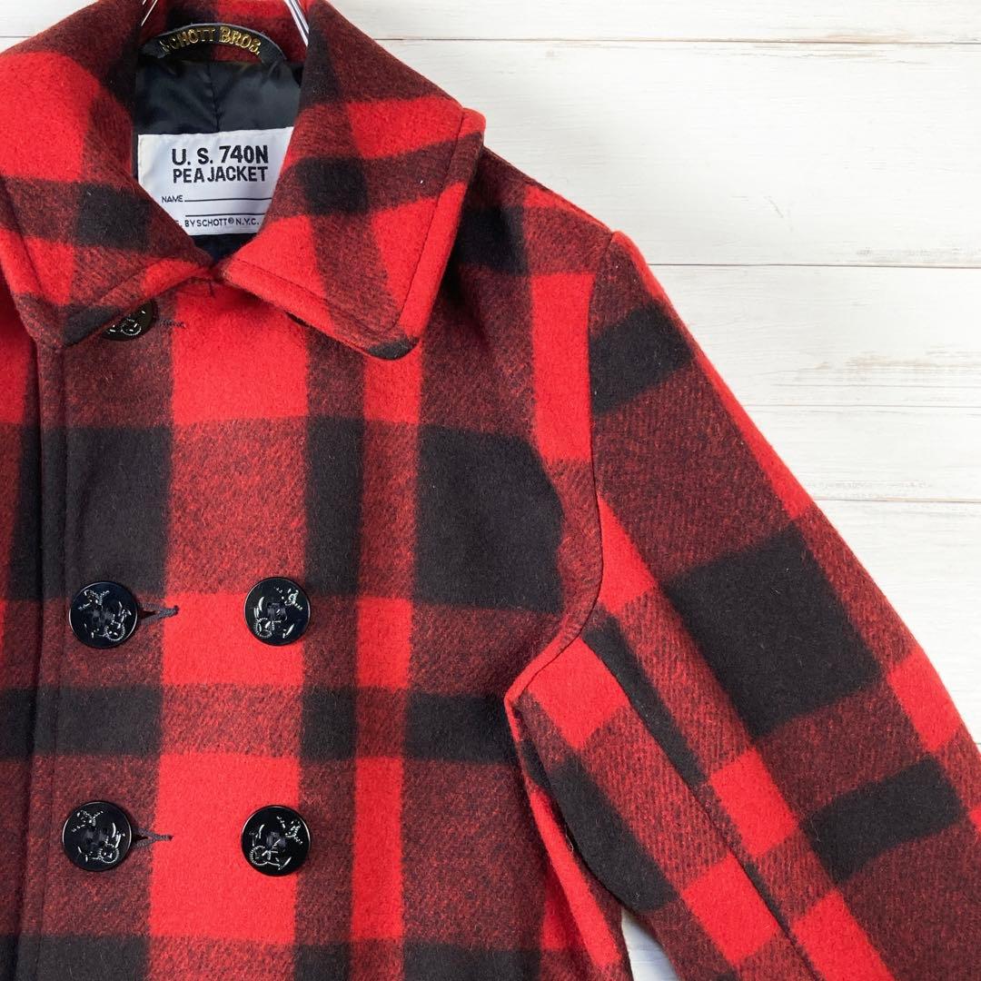 Schott 740N バッファローチェック 肉厚メルトン ピーコート 36 - メルカリ