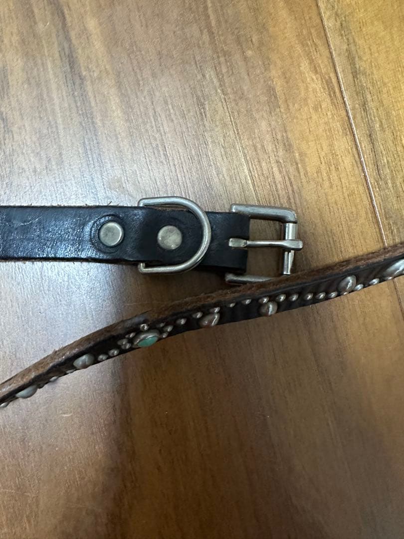 ダークブラウン レザー ベルト メタルスタッズ