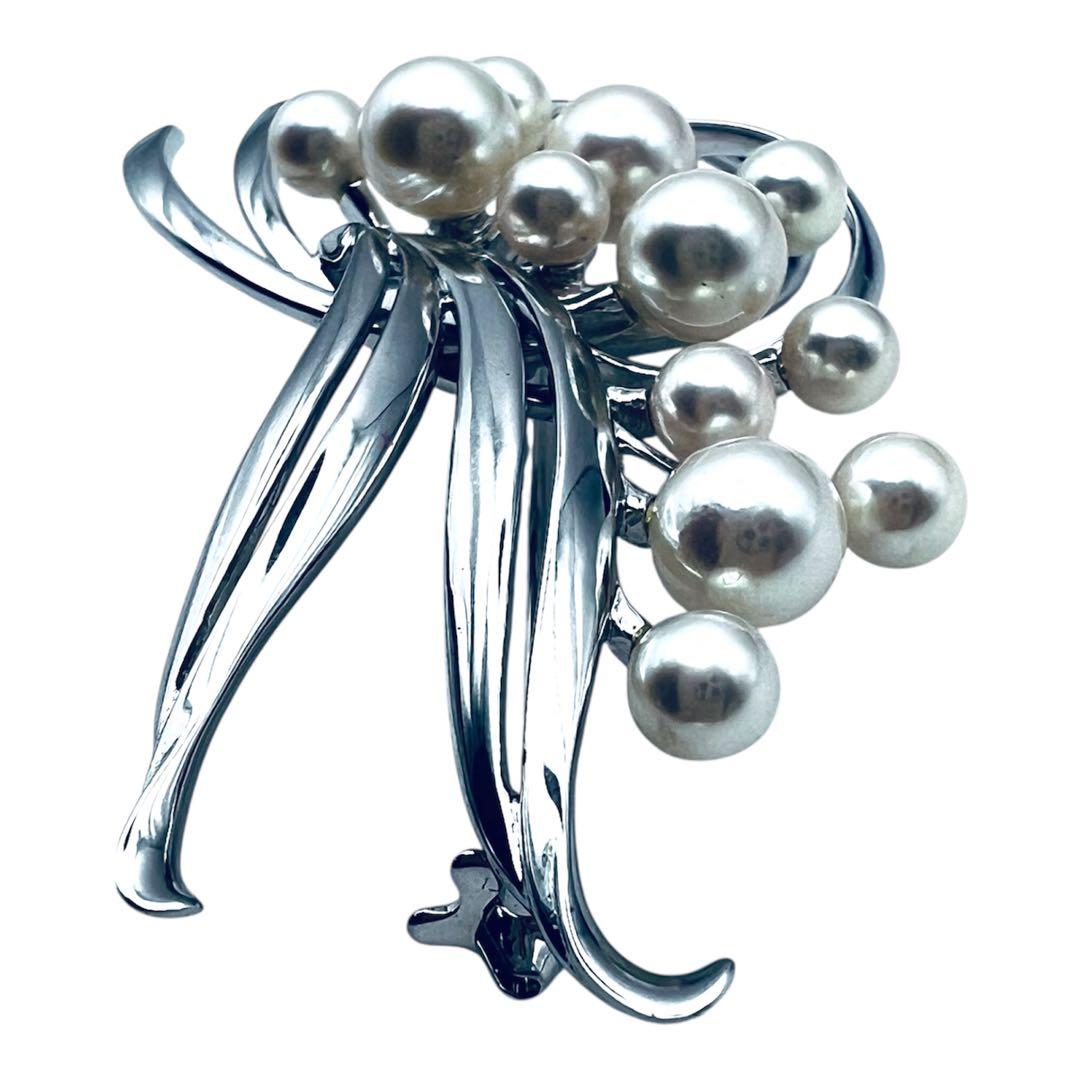 超美品　ミキモト　アコヤパール　12粒　6.5mm-4mm シルバーブローチ
