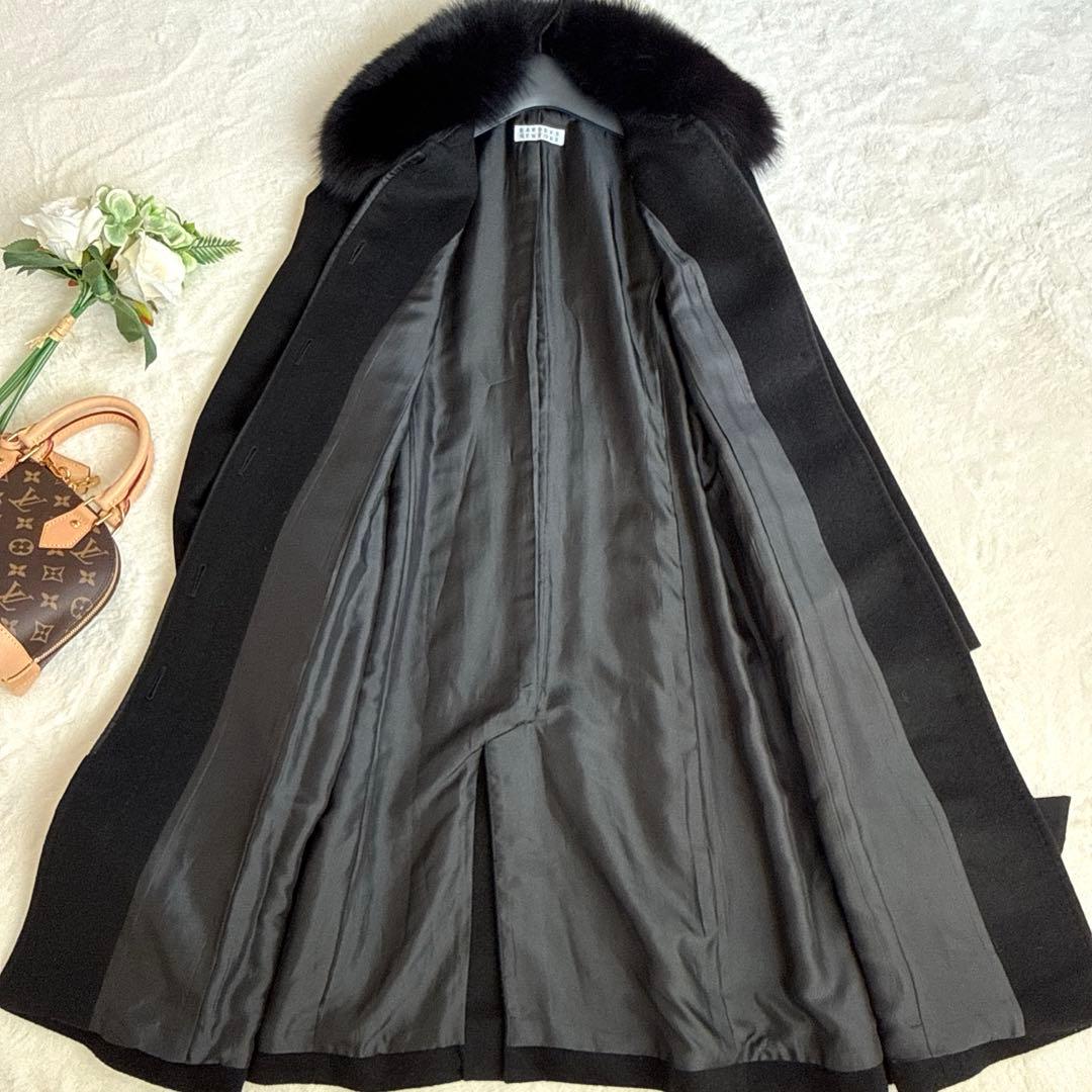 極美品バーニーズニューヨーク フォックスファーコート カシミヤ100% 黒 38