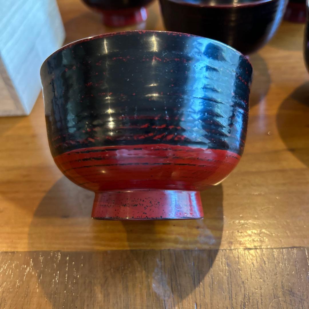 輪島塗り木製汁椀 5個セット 黒赤ツートン　お値下げしました
