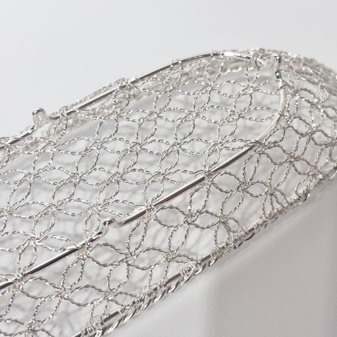 希少！銀座和光銀細工　おしぼりトレー　おしぼりトレイ　かご編み　銀仕上げ　銀加工
