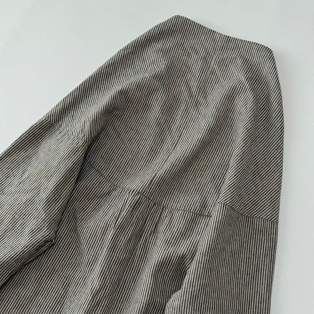 ヴェリテクール ノーカラーコート 二重仕立て ストライプ 日本製