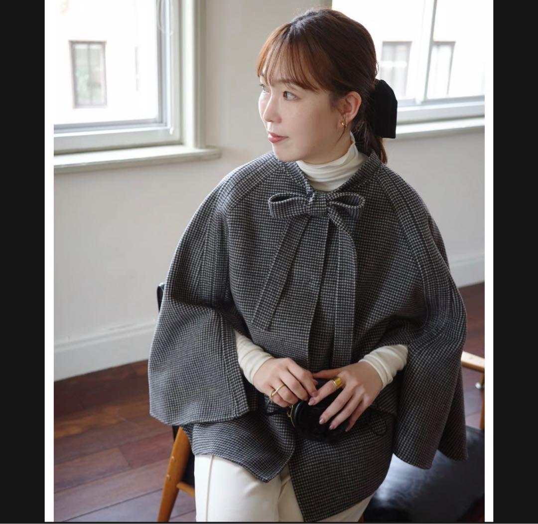 今期AW試着のみ】OHGA BOWTIE PONCHO 千鳥 - メルカリ