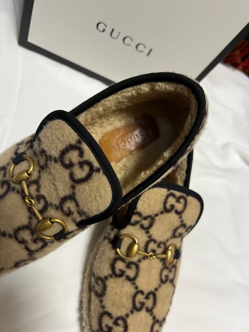 【正規品】GUCCI グッチ　ホースビット　スリッポン　ローファーウールGG柄