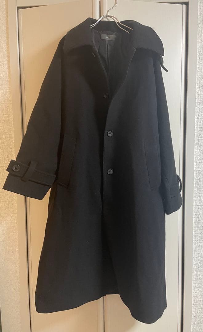 【CLEL】 ウール メルトンステンカラーコート メンズ ブラック