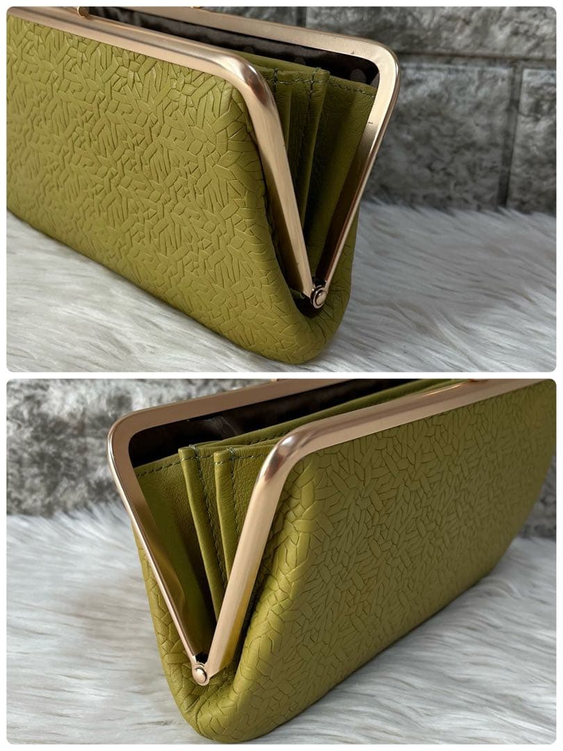 【新品未使用】perche ペルケ　抗菌レザー　型押し　がま口長財布