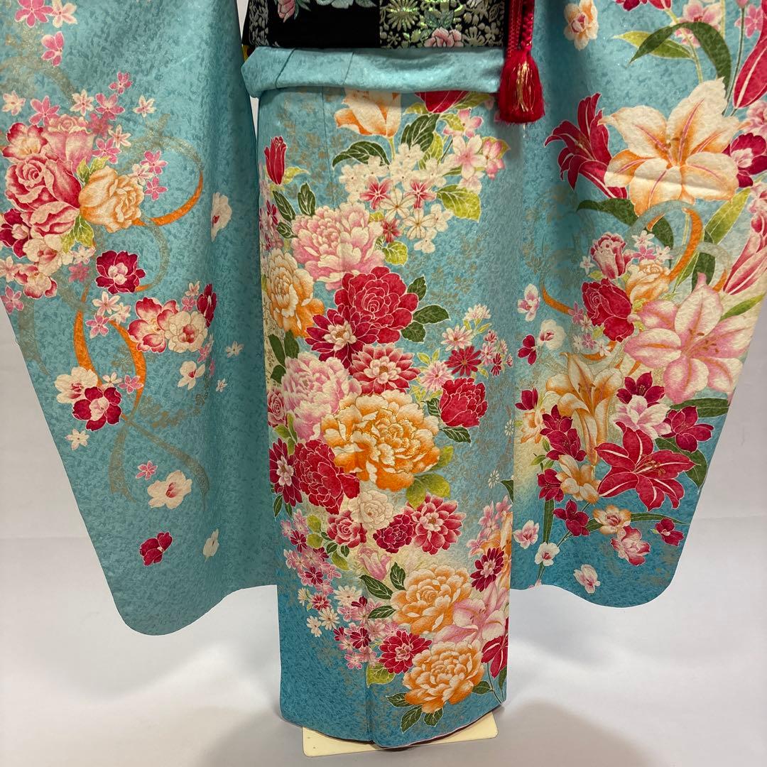 ラメ水色　振袖フルセット　未使用