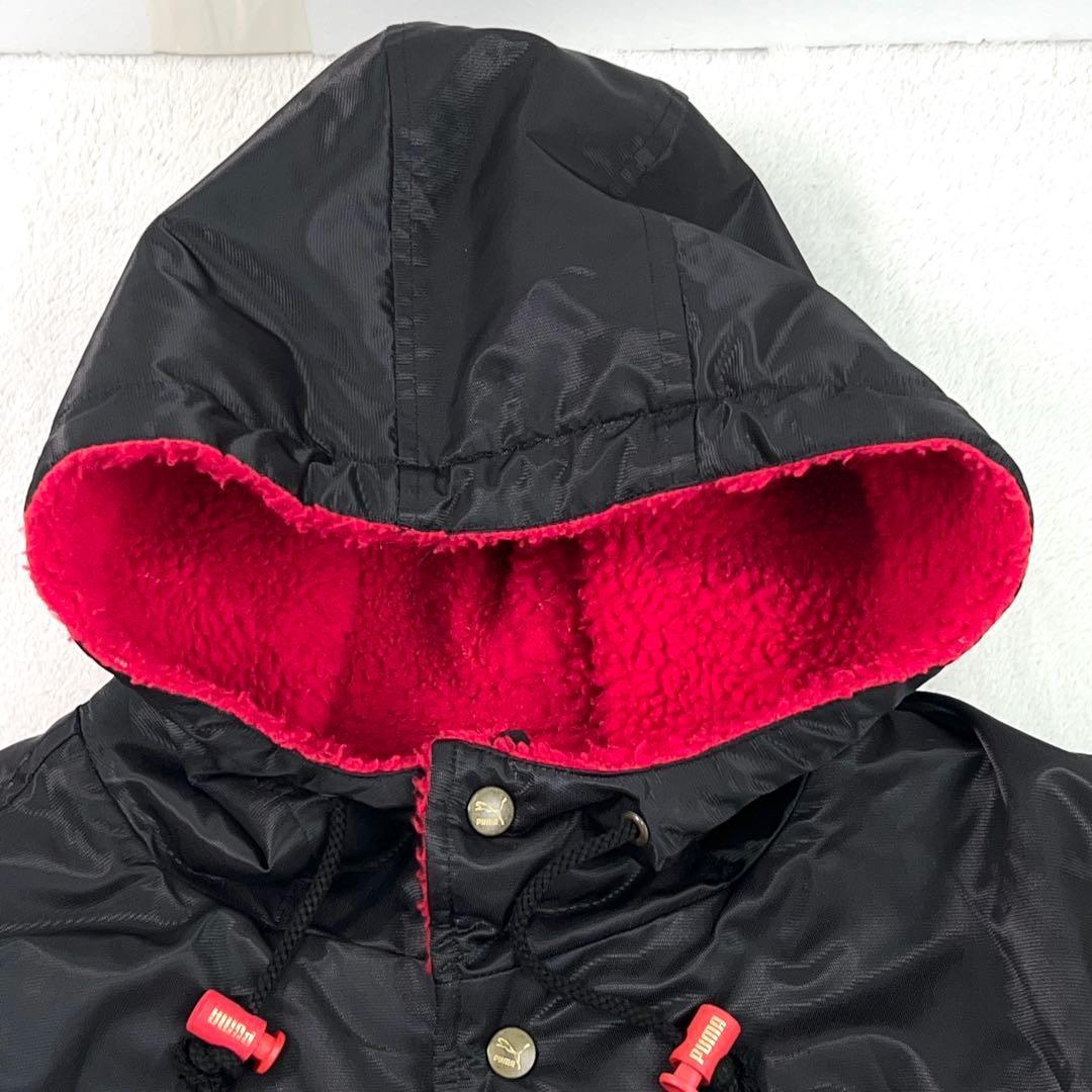 希少【PUMA】90sヒットユニオン製 ベンチコート デカロゴ ボア裏地 黒×赤