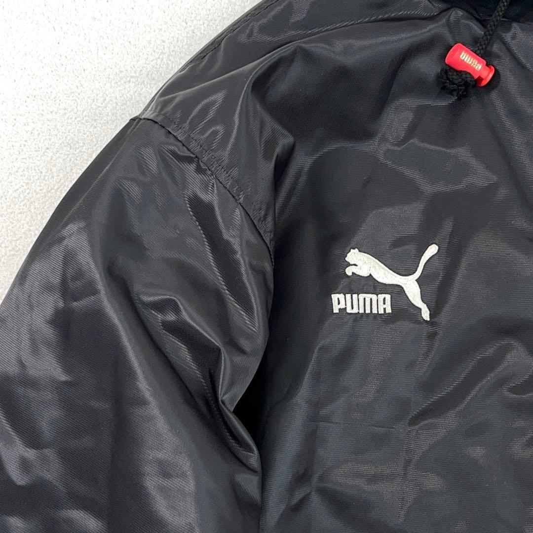 希少【PUMA】90sヒットユニオン製 ベンチコート デカロゴ ボア裏地 黒×赤