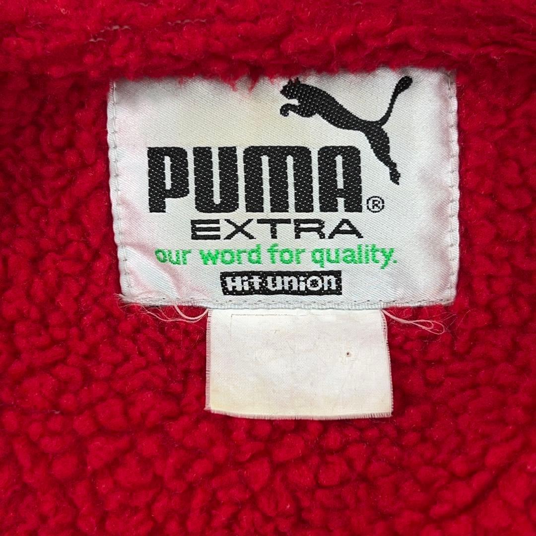 希少【PUMA】90sヒットユニオン製 ベンチコート デカロゴ ボア裏地 黒×赤