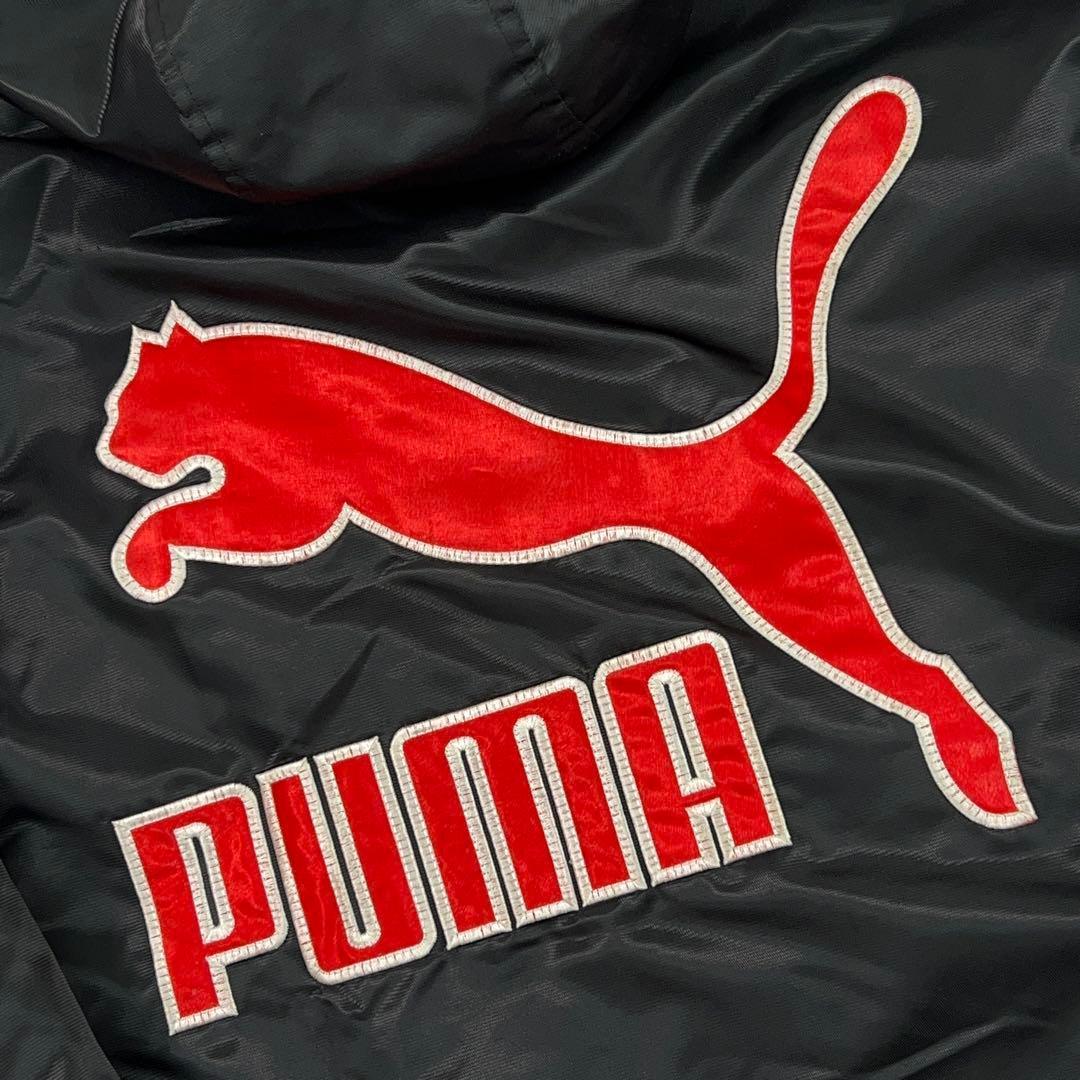 希少【PUMA】90sヒットユニオン製 ベンチコート デカロゴ ボア裏地 黒×赤