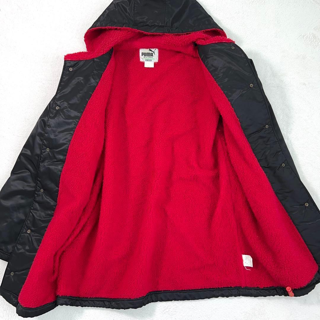 希少【PUMA】90sヒットユニオン製 ベンチコート デカロゴ ボア裏地 黒×赤