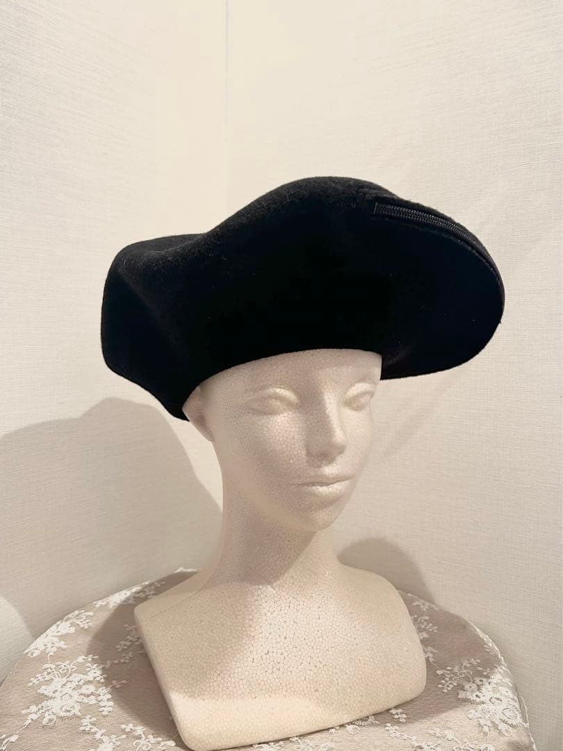 ジッパー付き ブラック ベレー帽　男女兼用