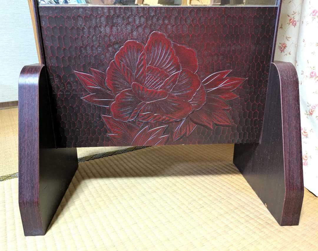 鎌倉彫　全身姿見　アーチ型スタンドミラー　カバー付き（ハンドメイド）