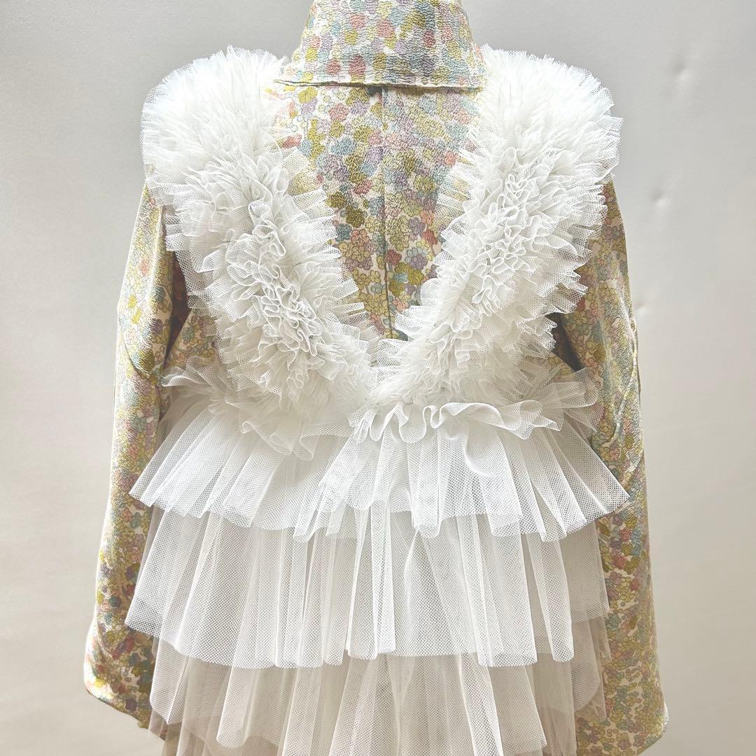 被布エプロン【スノーフリル】チュール被布　被布ドレス　七五三　3歳着物