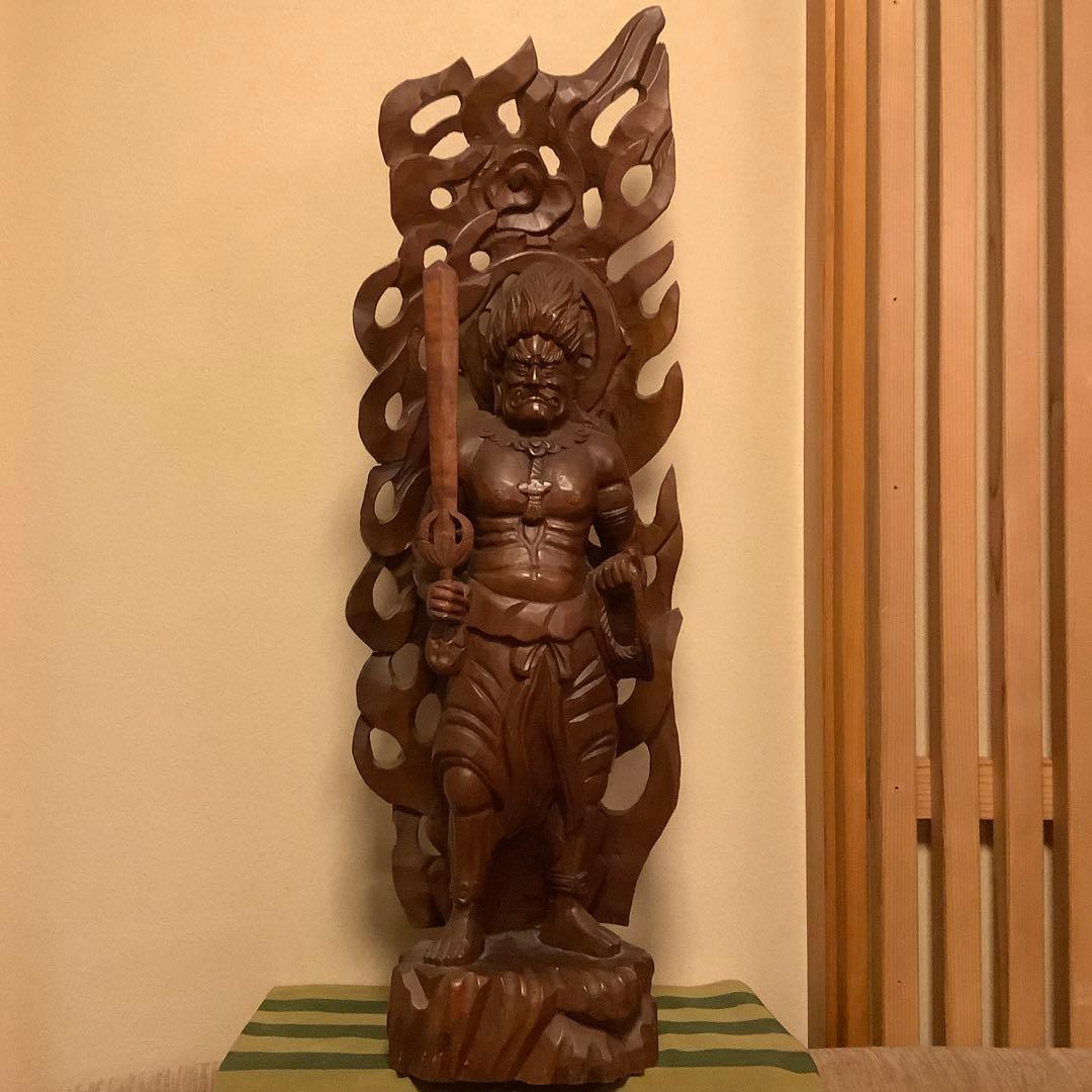 大正期「忿怒相・不動明王立像」密教守護神・平常眼・焔髪・炎髪・