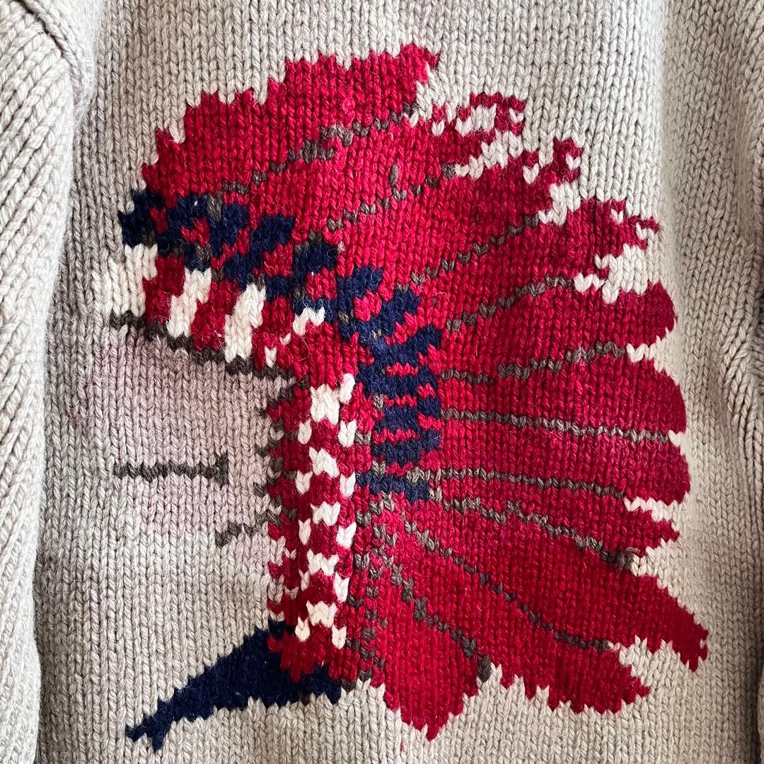 【希少】インディアン柄ウールカウチンセーター肉厚フルジップ90s vintage