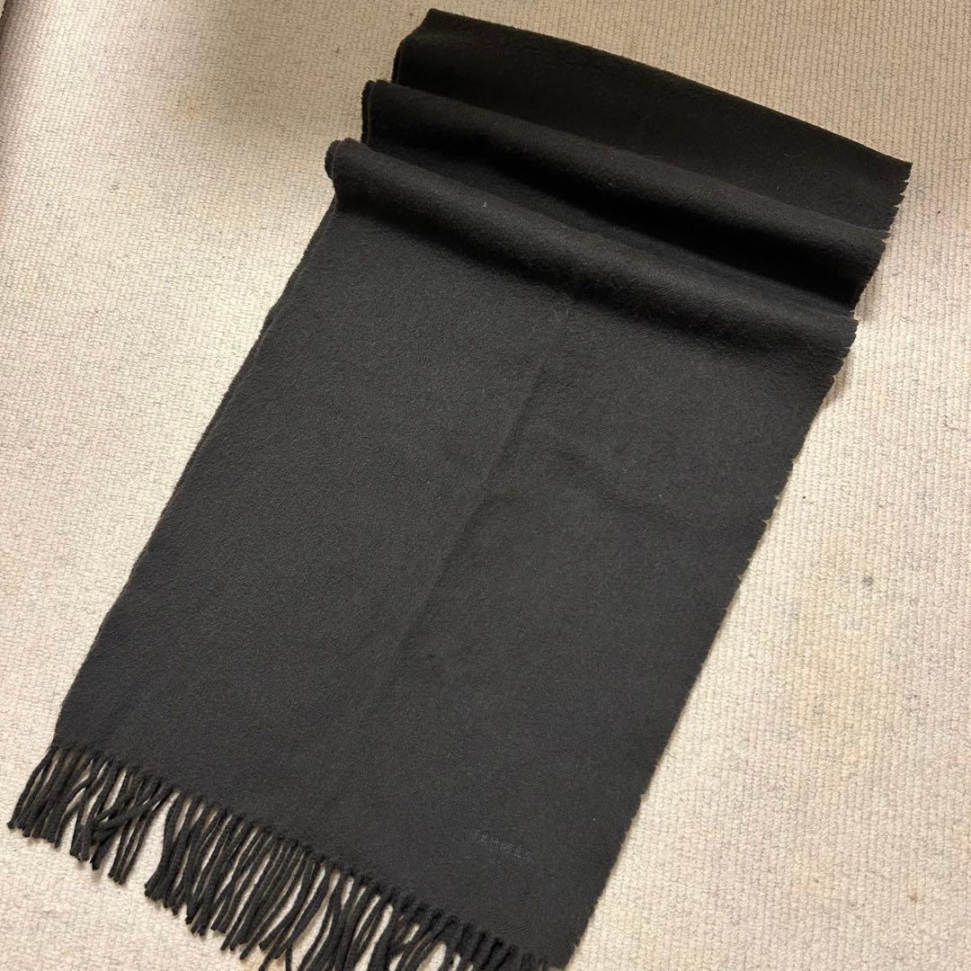 HERMES (エルメス) ロゴ刺繍 カシミア マフラー チャコールグ