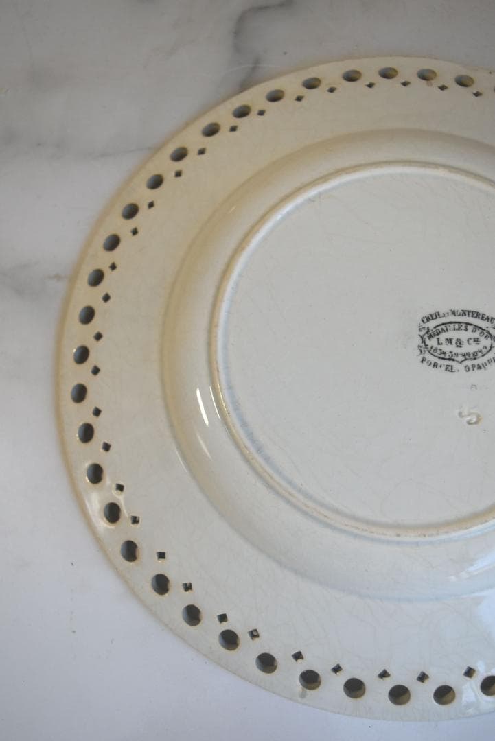 美品　19世紀クレイユモントロー（LM＆C）ハートとレース皿　アンティーク