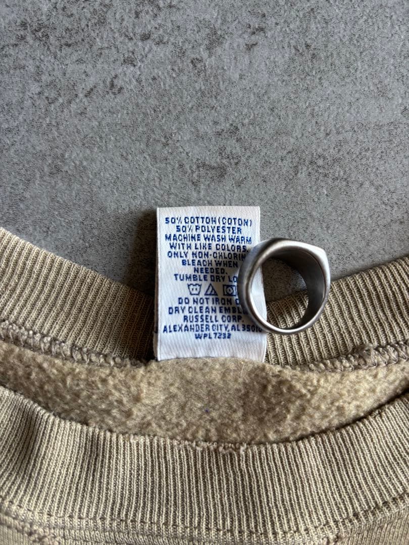 90s Russell 無地スウェット ソリッドベージュ メキシコ製 襤褸 前V