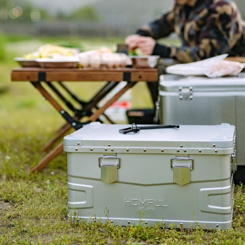 ★ HOMFUL★スタッキングアルミコンテナボックス★クリーム★75Ｌ★Lサイズ