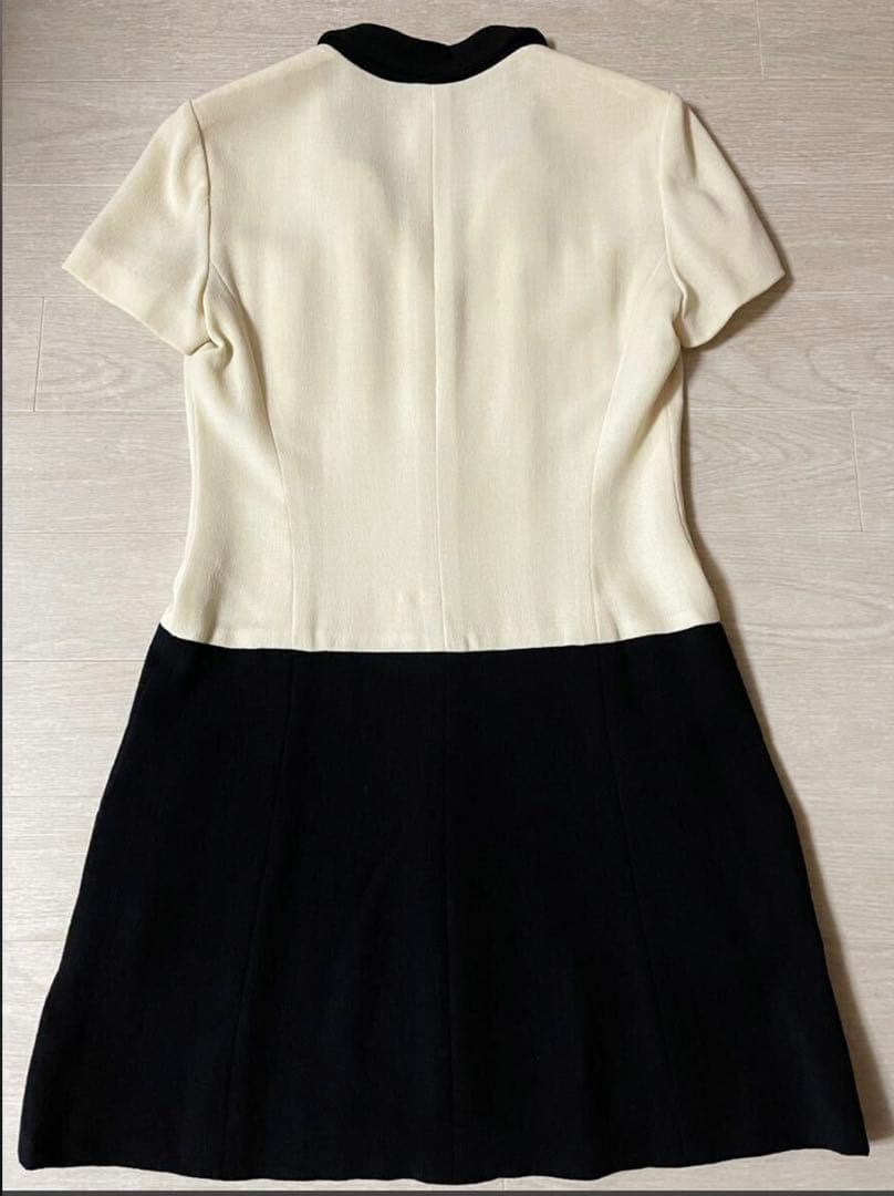 CHANEL 半袖ひざ丈ワンピース アイボリー/ブラック