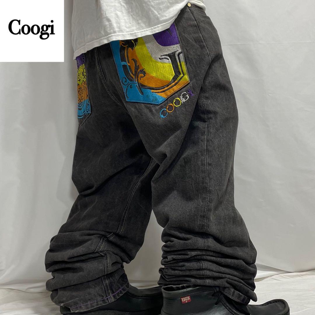 00s Coogi ブラック 刺繍 ワイド デニム バギーパンツ 極太 y2k - メルカリ