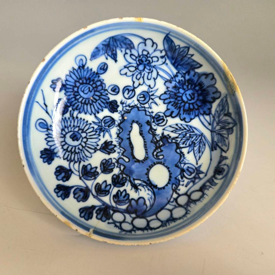 M-1238 中国明染付菊紋様　4寸皿　古染付