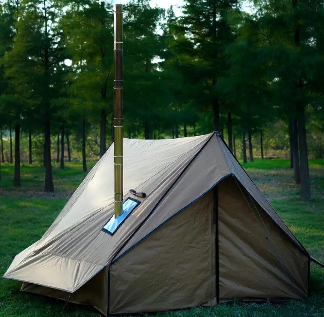 試し張りのみ　煙突ポート付きテント 薪ストーブ使用可