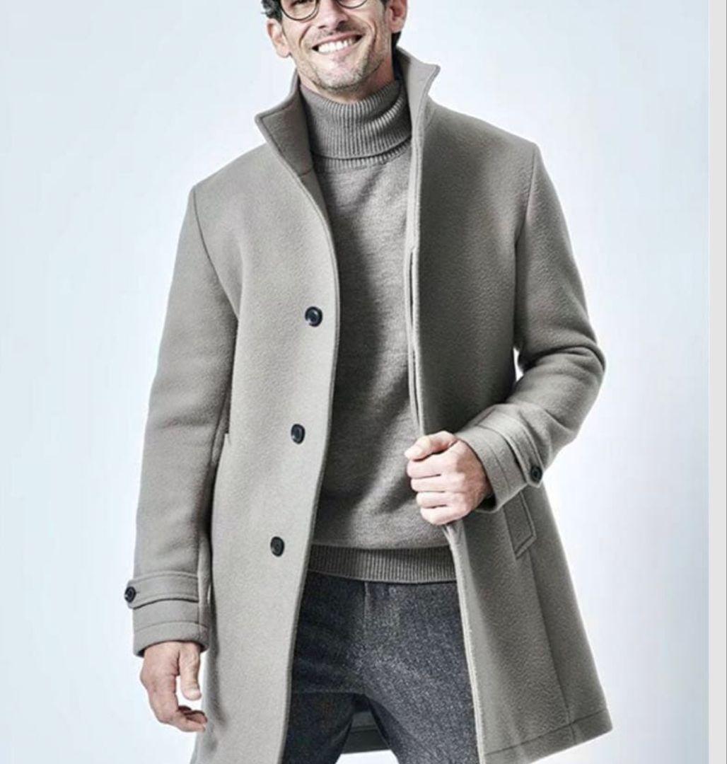 【定価11万/未使用】ジュンハシモト カシミヤ混 スタンドカラーコート グレー系