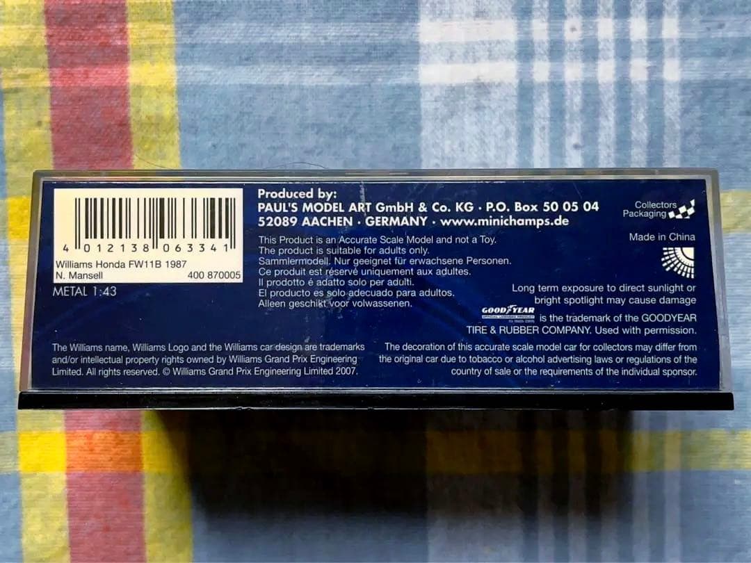 ミニチャンプス 1/43 ウィリアムズ・ホンダ FW11B マンセル 1987年